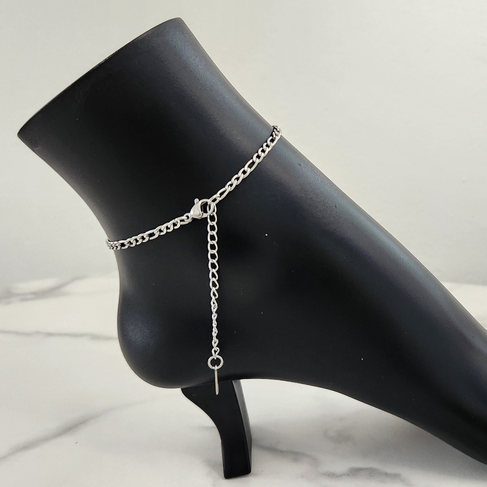 Stainless Steel Silver Figaro Chain Anklet Bracelet - Picture 7 of 12